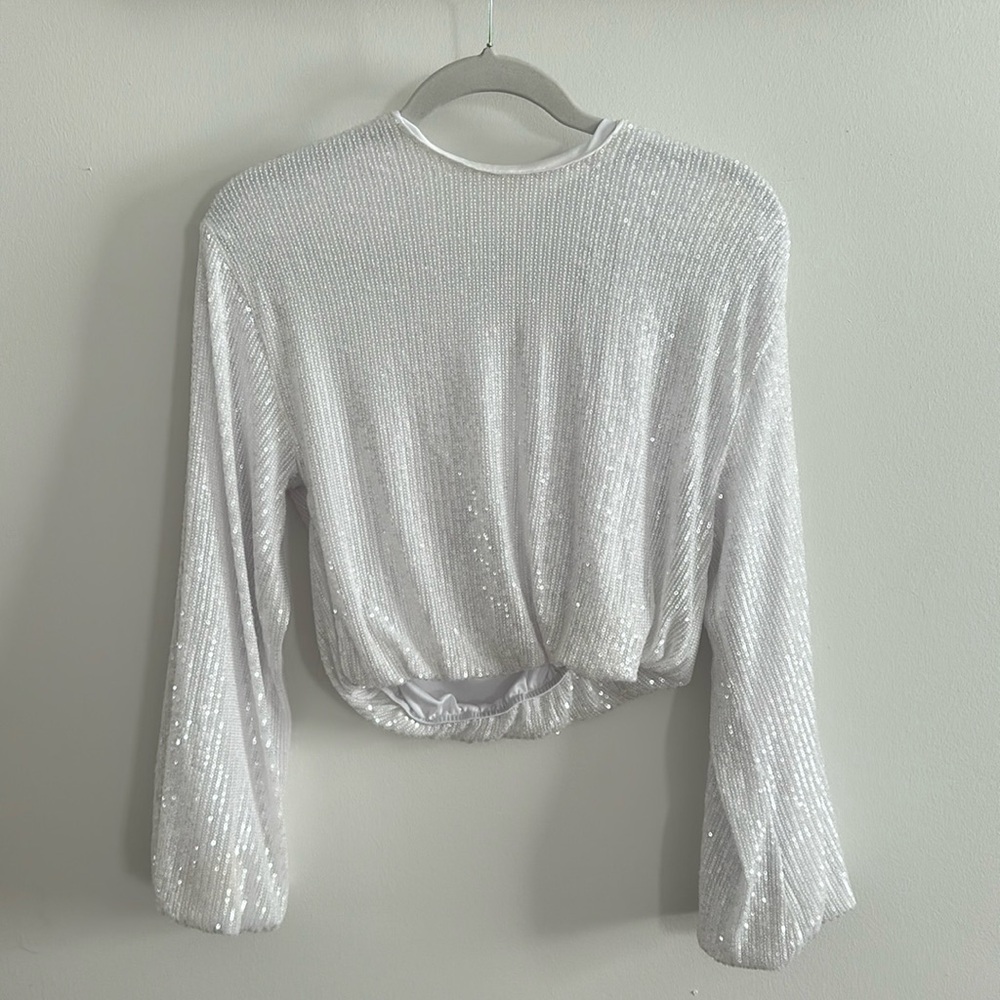 White long sleeve sequin Show me Your Mumu top.
